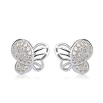 Load image into Gallery viewer, Butterfly Stud Earrings Gold Plated Cubic Zirconia for Girls and Women Ginger Lyne Collection - Silver
