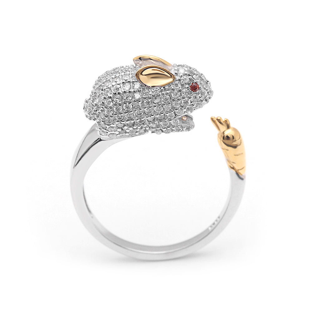 Bunny Carrot Wrap Ring Sterling Silver Zirconia Women Girl Ginger Lyne Collection