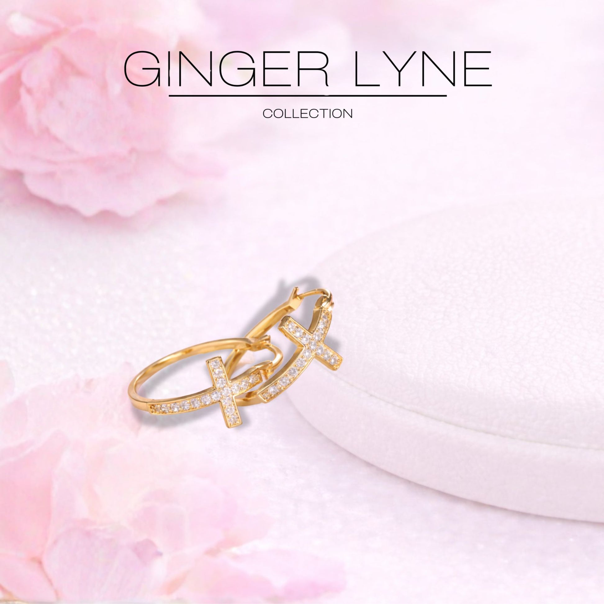 Cross Hoop Earrings for Women Cubic Zirconia Ginger Lyne Collection - Gold Tone-20mm
