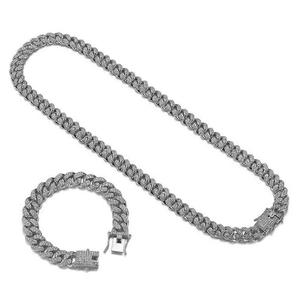 Gold Cuban Link Chain Necklace Iced Out Hip Hop Men Women Ginger Lyne Collection - 24 Inch Silver