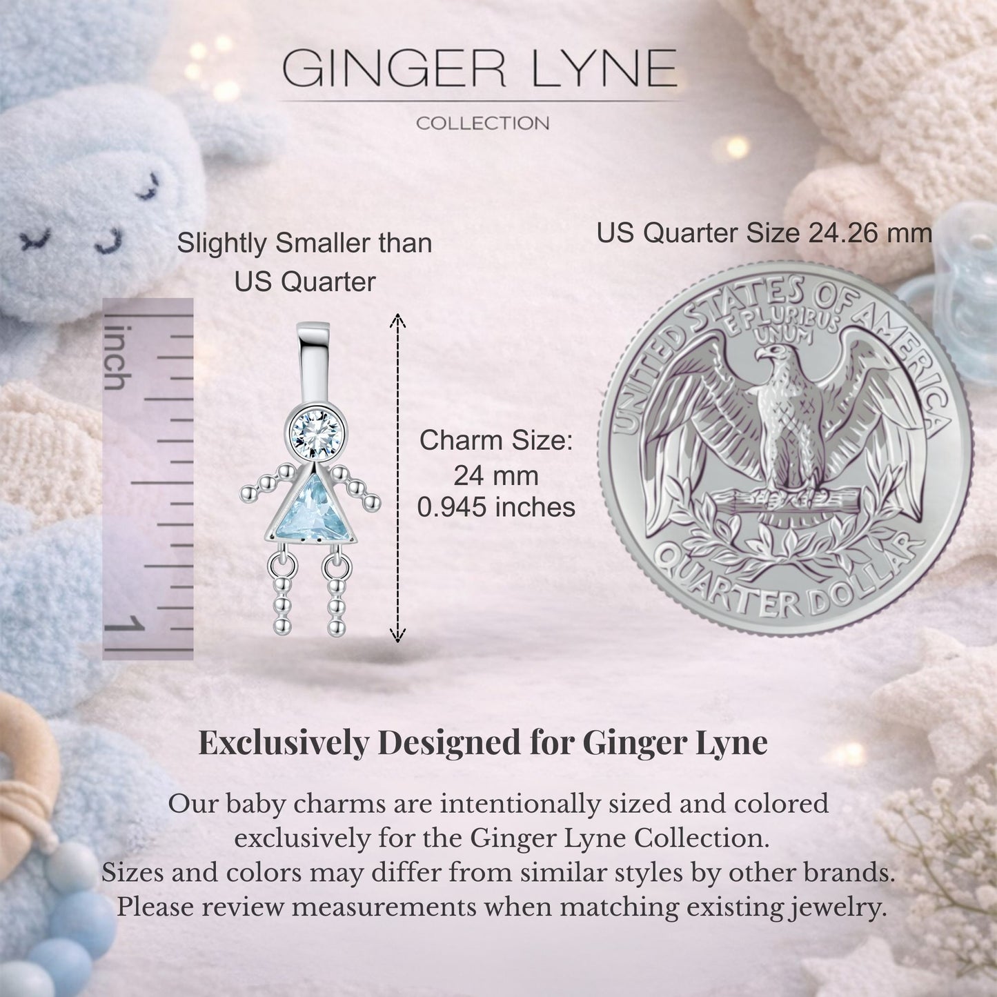Baby Girl Birthstone Charm Children Pendants for Mom or Grandma Necklace by Ginger Lyne CZ Sterling Silver - Girl March