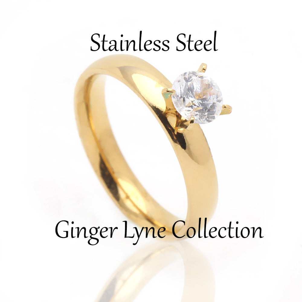 4mm Gold Stainless Steel Women Engagement Ring Ginger Lyne Collection