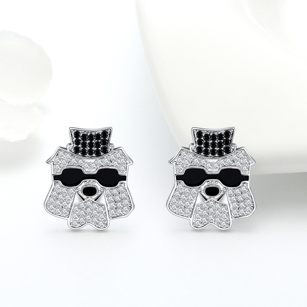 Spike Bulldog Stud Dog Earrings for Women Sterling Silver Cz Ginger Lyne Collection