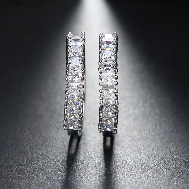 Hoop Earrings for Women White Gold Plated Princess Cubic Zirconia Ginger Lyne Collection - Silver