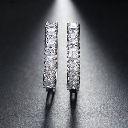 Hoop Earrings for Women White Gold Plated Princess Cubic Zirconia Ginger Lyne Collection - Silver