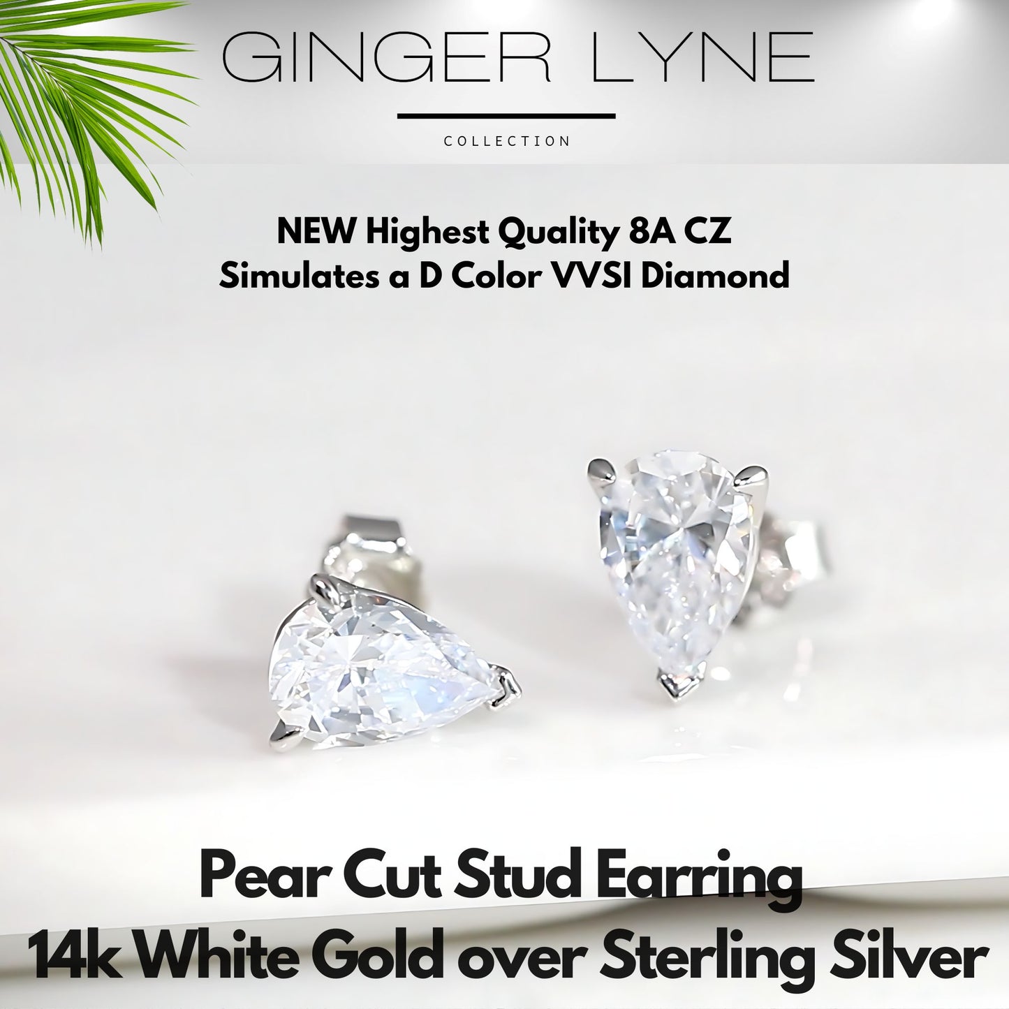 Pear Cut Stud Earrings for Women 2.66ct Simulated Diamond Sterling Silver Ginger Lyne