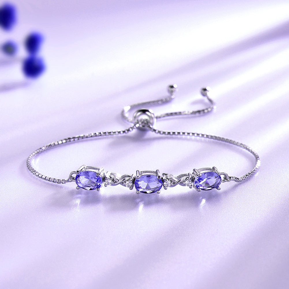 Adjustable Chain Bracelet Silver Created Blue Topaz Girls Ginger Lyne Collection - Medium Blue
