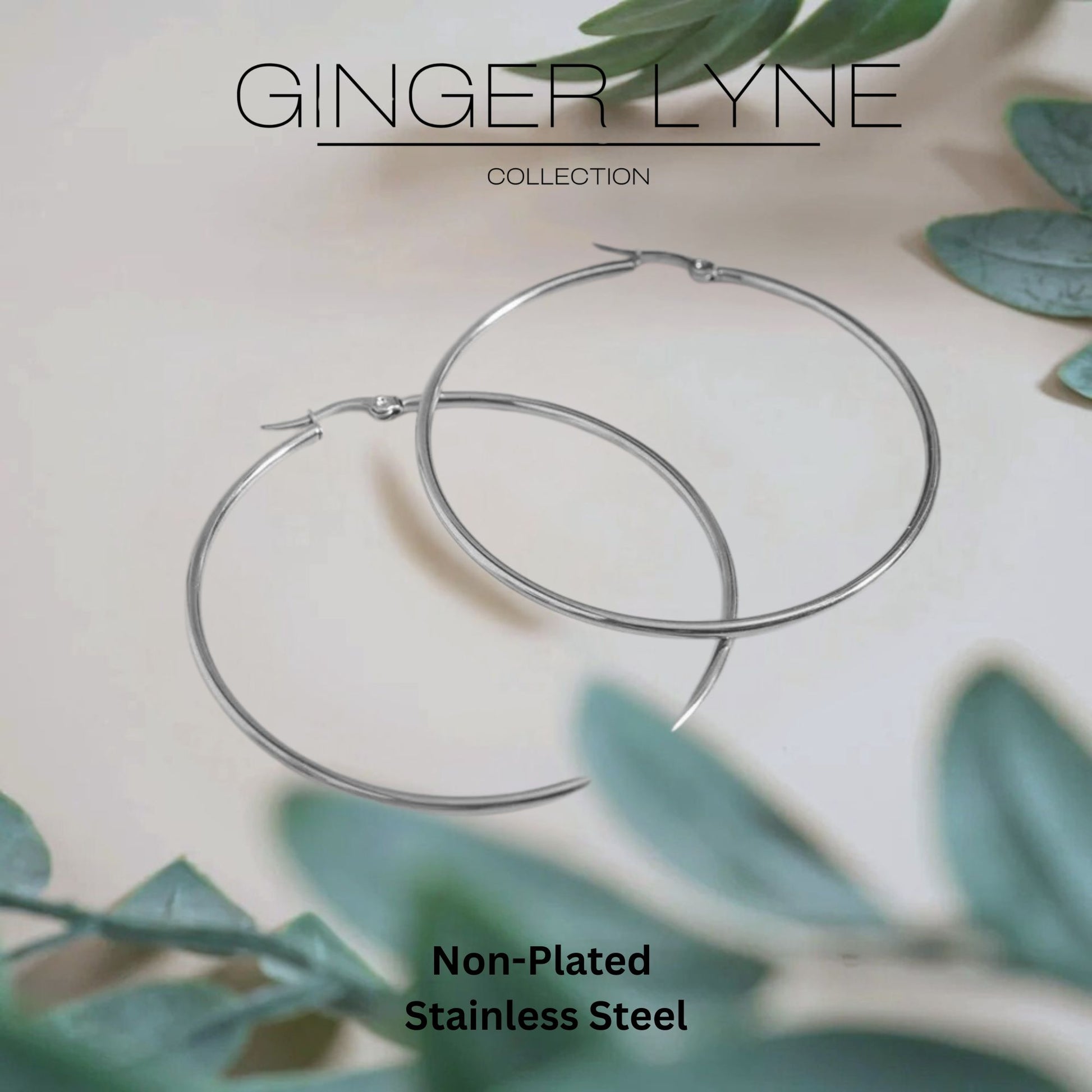 Plain Large Hoop Earrings for Women Non Plated Polished Stainless Steel Ginger Lyne Collection - Silver