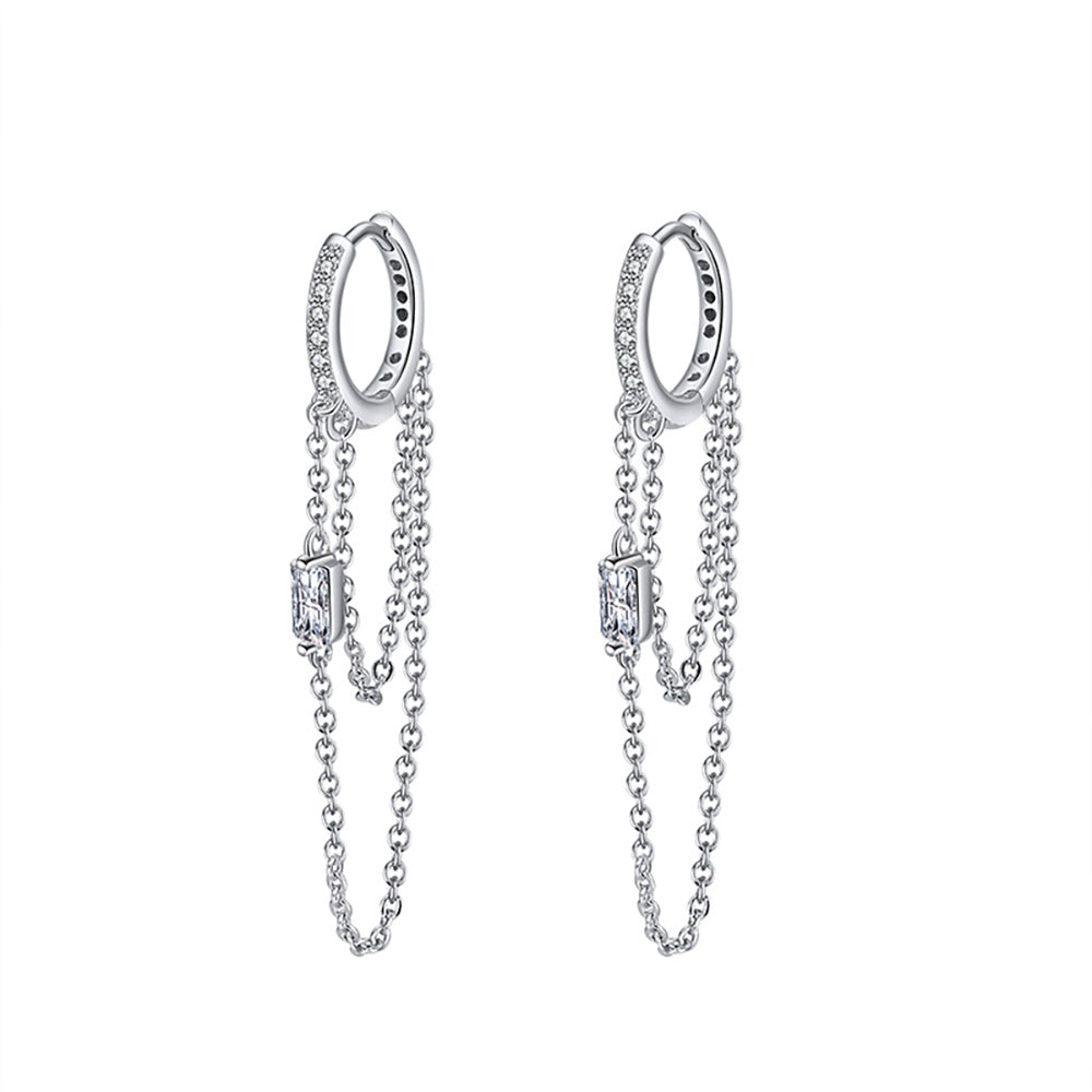 Chain Dangle Hoop Earrings for Women Cubic Zirconia Sterling Silver Ginger Lyne Collection