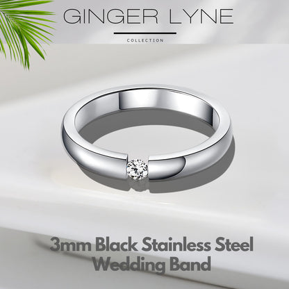 WeddingBandRingforWomenorMenStainlessSteelCrystalGingerLyneCollection_Silver-2