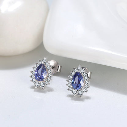 Pear Teardrop Stud Earrings for Women Sterling Silver Blue Cz Ginger Lyne Collection