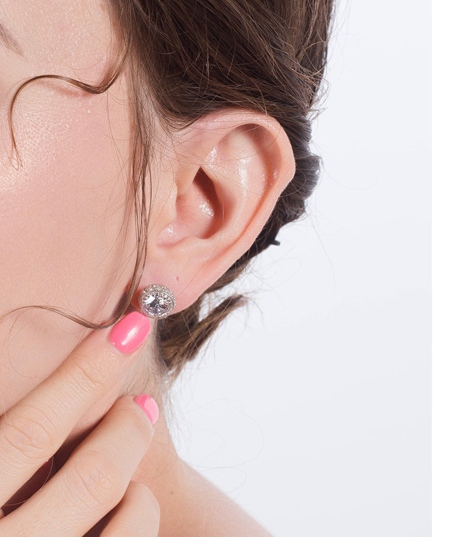 Crown Stud Earrings 8mm Round Cz Sterling Silver Womens by Ginger Lyne Collection - Rose Gold