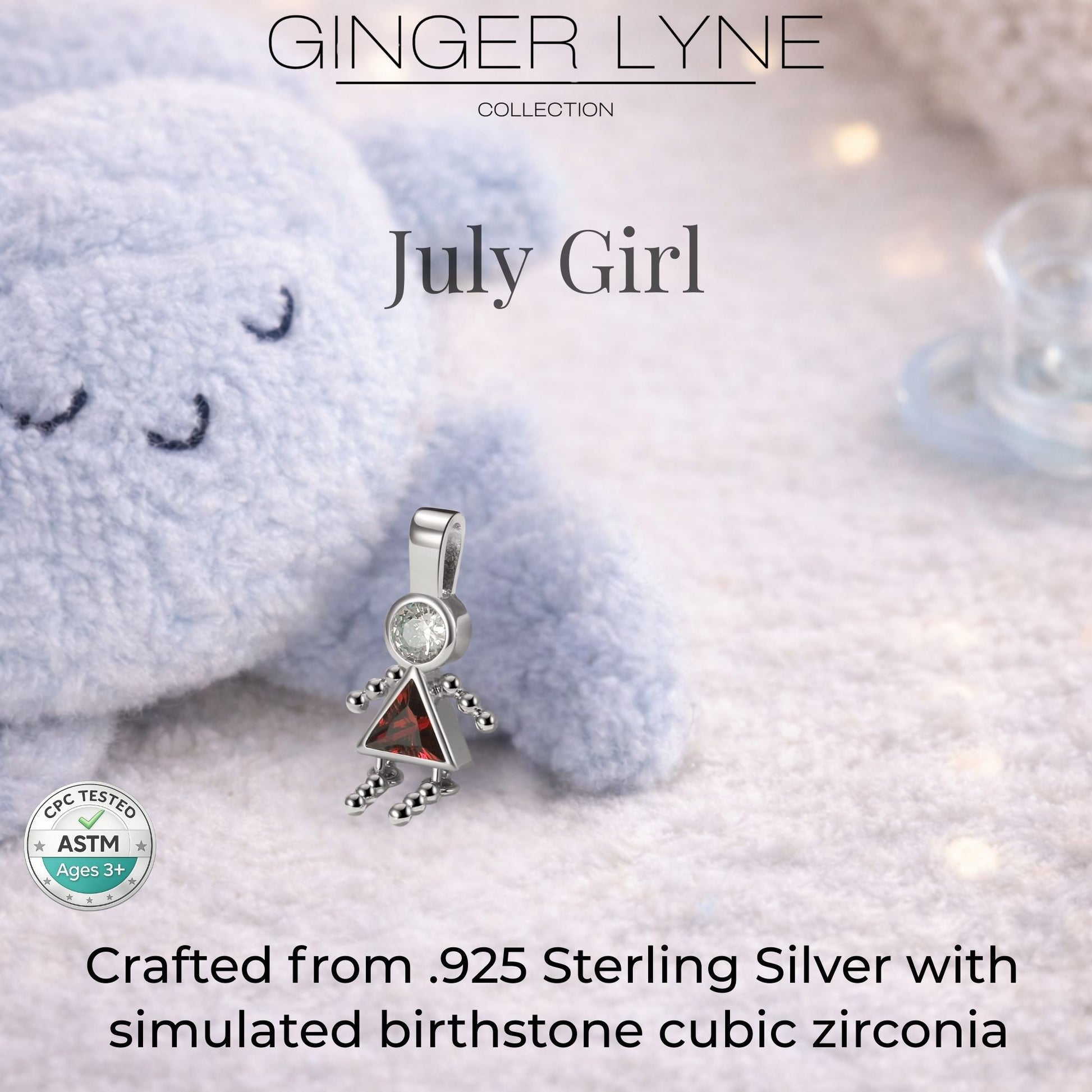 Baby Girl Birthstone Charm Children Pendants for Mom or Grandma Necklace by Ginger Lyne CZ Sterling Silver - Girl July