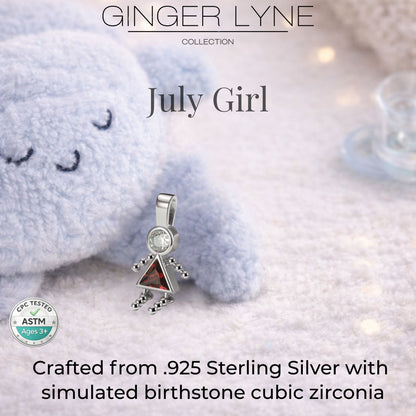 Baby Girl Birthstone Charm Children Pendants for Mom or Grandma Necklace by Ginger Lyne CZ Sterling Silver - Girl July
