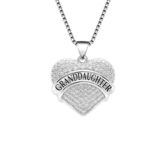 Granddaughter Necklace for Women by Ginger Lyne CZ Heart Pendant White Gold Plated