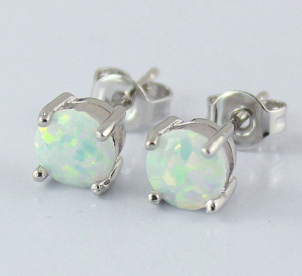 White Created Fire Opal Stud Earrings White gold Plated Womens Ginger Lyne Collection - Silver/White