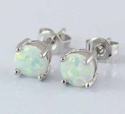 White Created Fire Opal Stud Earrings White gold Plated Womens Ginger Lyne Collection - Silver/White