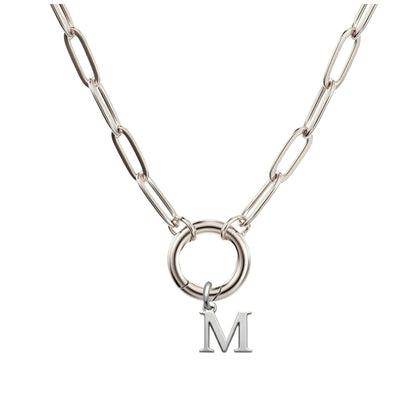 PaperclipLinkCircleCarabinerIntialLetterCharmHolderNecklaceforWomenStainlessSteel20"GingerLyne_Silver-M-1