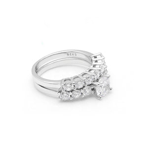 Carla Bridal Set Sterling Silver Women CZ Engagement Ring Band Ginger Lyne Collection - 6