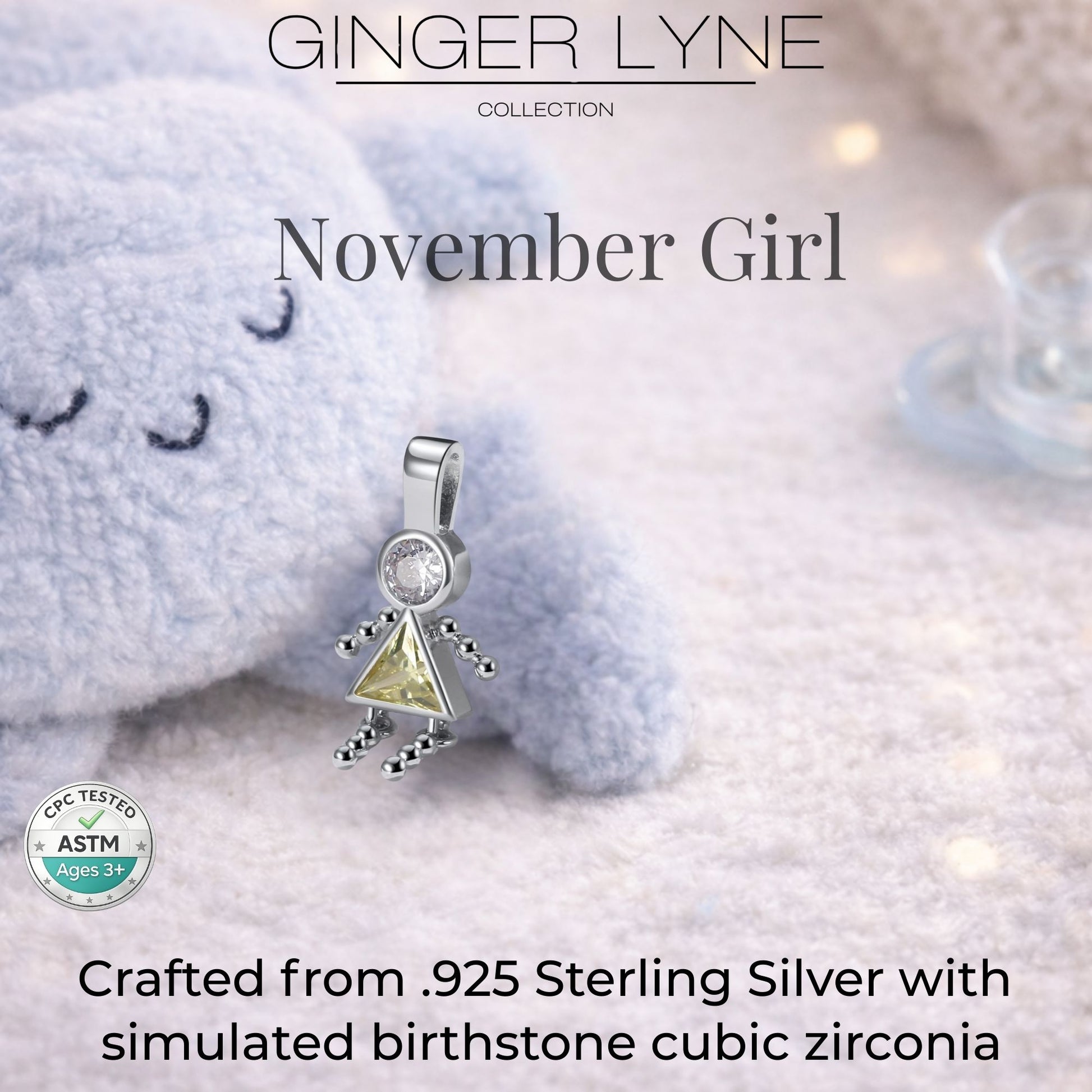 Baby Girl Birthstone Charm Children Pendants for Mom or Grandma Necklace by Ginger Lyne CZ Sterling Silver - Girl November