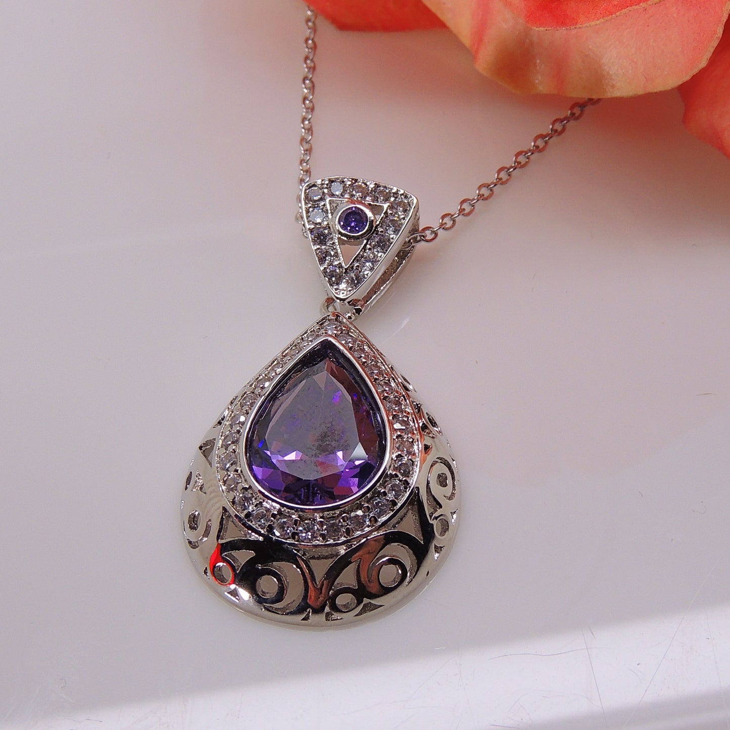 Lona Teardrop purple Cz Pendant Necklace Women Ginger Lyne Collection