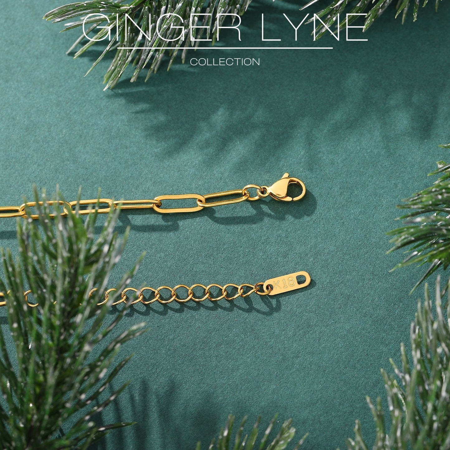 ChristmasCharmPaperclipChainNecklaceforWomen14ktGoldoverStainlessSteelAdjustableto18"byGingerLyneCollection_Necklace-Gold-6