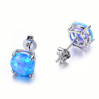 White Created Fire Opal Stud Earrings Wgold Plated Womens Ginger Lyne Collection - Silver/Blue