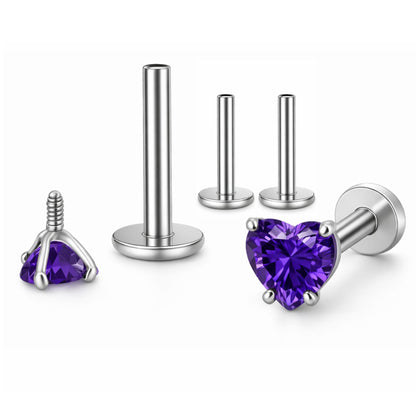 SmallHeartCZSolitaireFlatBackStudEarringsBodyPiercingsbyGingerLyne2SetsPost6mm8mmIncluded_5mm-DKPurple-1