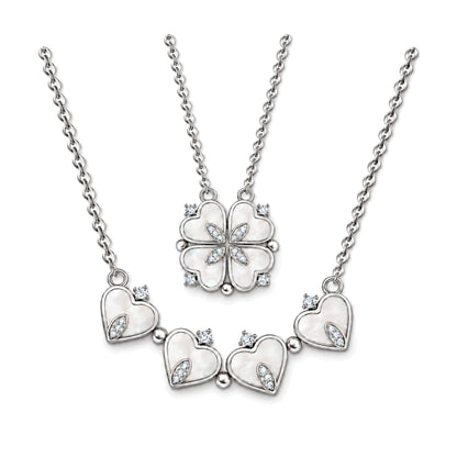 4 Leaf Clover Heart Pendant Necklace for Women Magnetic Sterling Silver Ginger Lyne Collection - White Gold