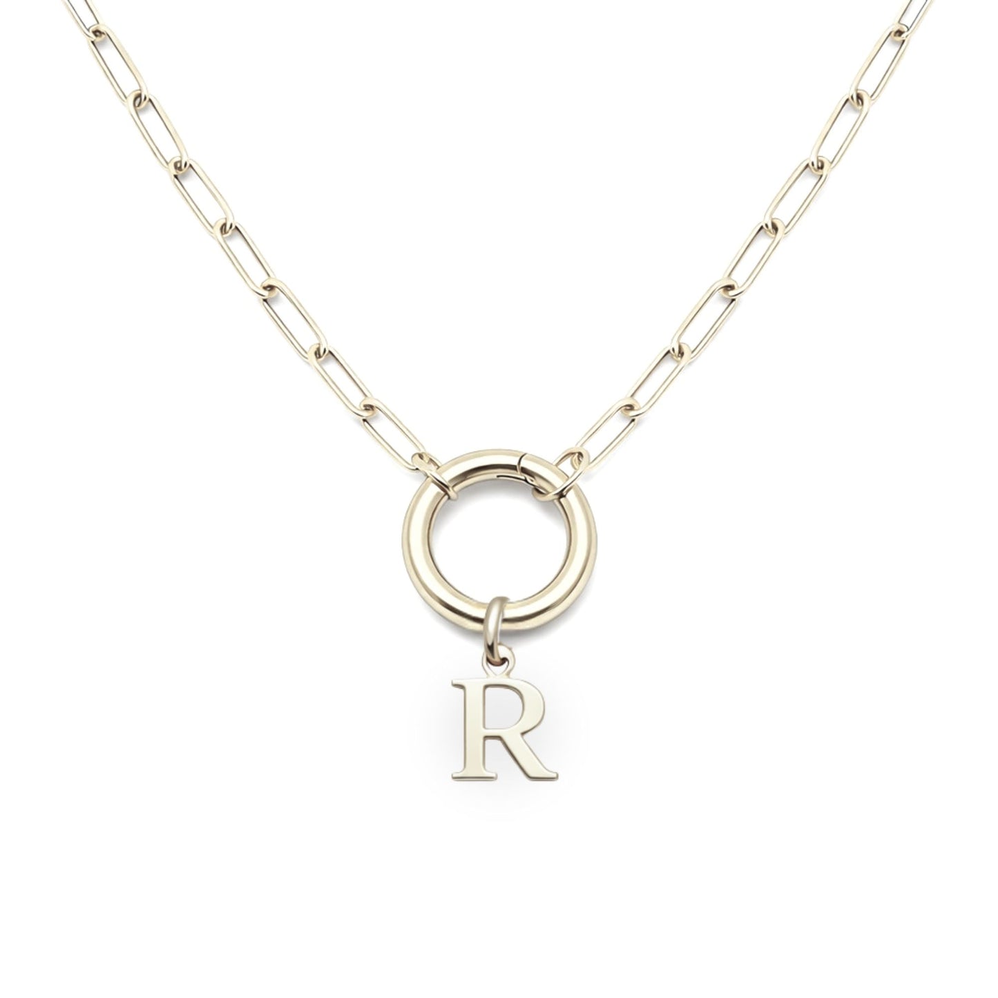 PaperclipLinkCircleCarabinerIntialLetterCharmHolderNecklaceforWomenStainlessSteel20"GingerLyne_Silver-R-1