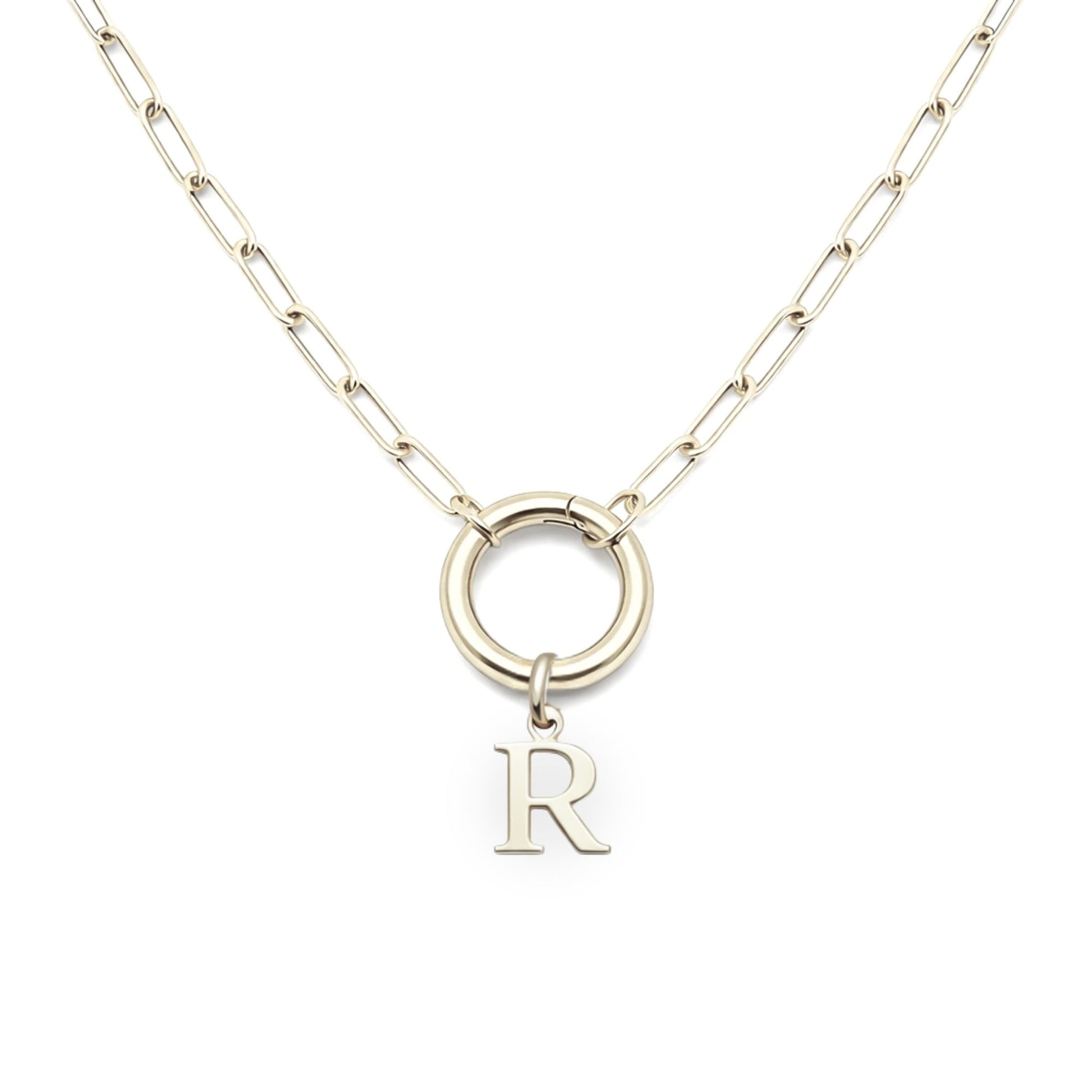 PaperclipLinkCircleCarabinerIntialLetterCharmHolderNecklaceforWomenStainlessSteel20"GingerLyne_Silver-R-1