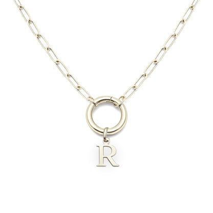 PaperclipLinkCircleCarabinerIntialLetterCharmHolderNecklaceforWomenStainlessSteel20"GingerLyne_Silver-R-1