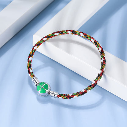 BraidedSteelCharmBraceletWomens21cmSterlingSilverLuckyCloverClaspGingerLyneCollection_21cm-2