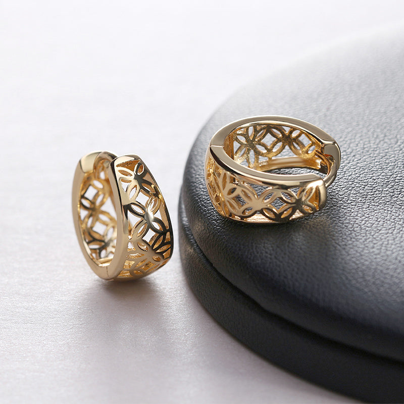 Filigree Wide Hoop Earrings for Women White Gold Plated Ginger Lyne Collection - Gold