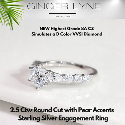 Round Engagement Ring for Women by Ginger Lyne 2.5 Ct Sterling Silver Wedding Rings