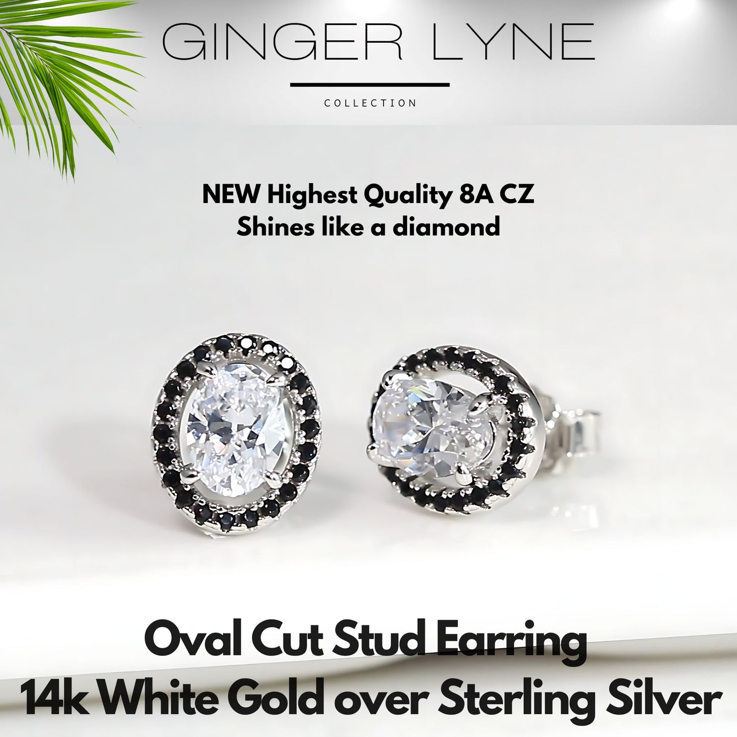 Black Halo Oval Cut Stud Earrings for Women Simulated Diamond Sterling Silver Ginger Lyne