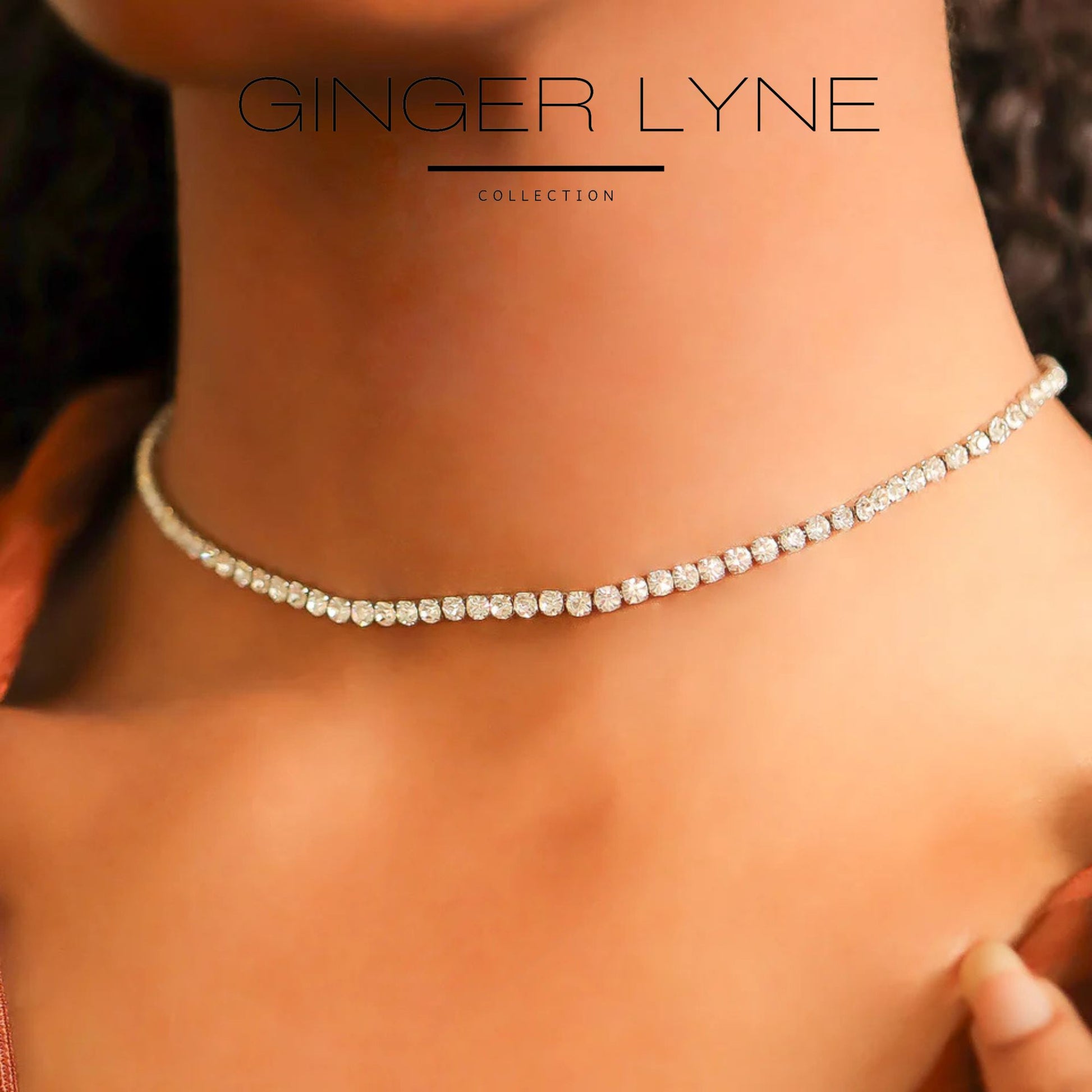 TennisNecklaceforWomen3mmBlackorClearCubicZirconiaChoker16-18"AdjustLengthStainlessSteel_Clear-5