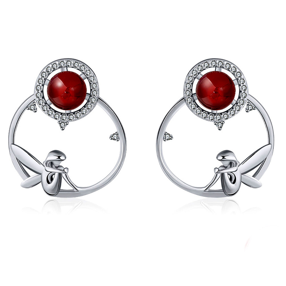 Fairy Sterling Silver Red Garnet Cz Stud Earrings Girl Ginger Lyne Collection