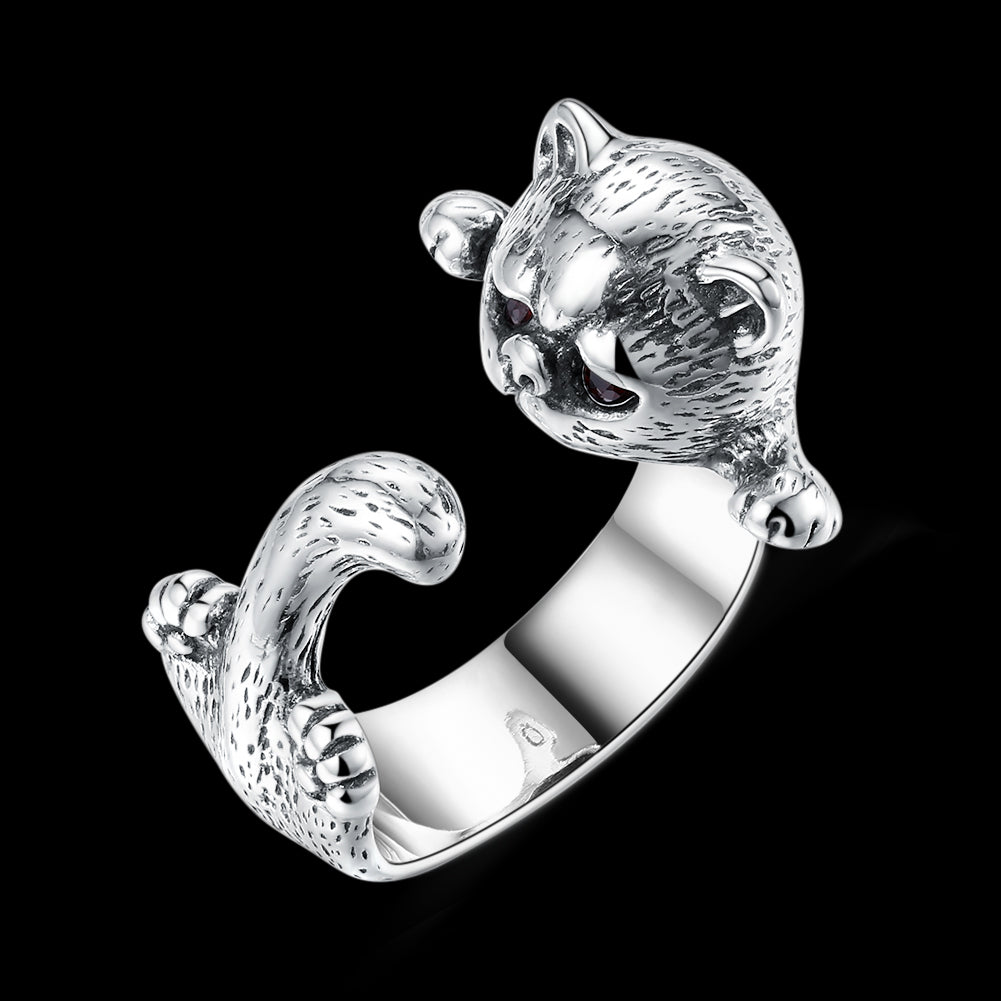 Kitty Cat Kitten Sterling Silver Wrap Ring Red Cz Girls Ginger Lyne Collection