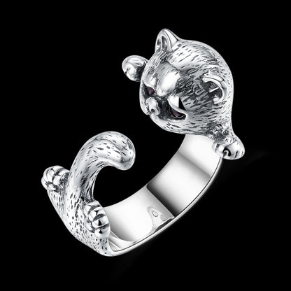 Kitty Cat Kitten Sterling Silver Wrap Ring Red Cz Girls Ginger Lyne Collection