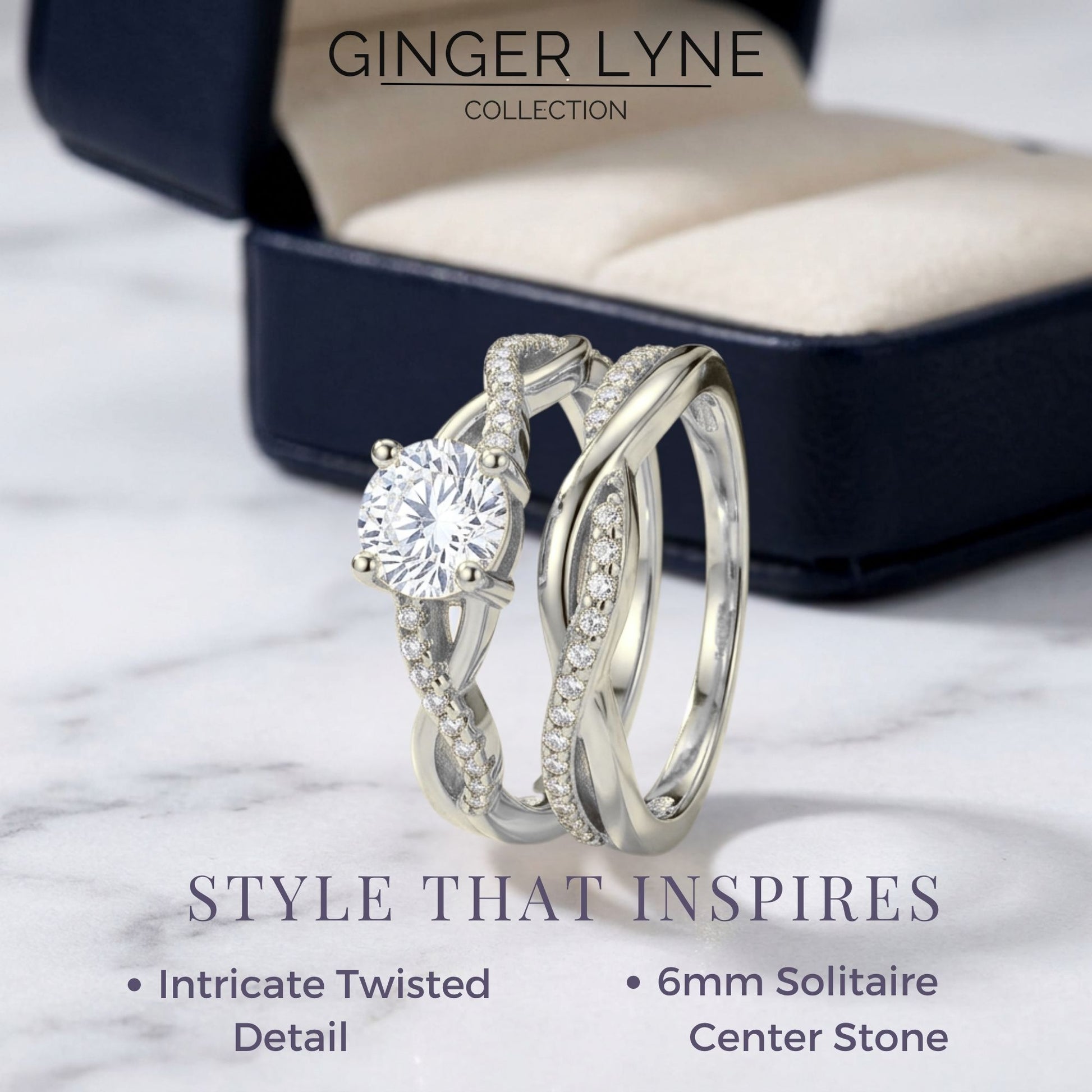 QueenaWeddingRingSetAnniversaryBandEngagementRingforWomenSterlingSterlingCzGingerLyneCollection_WhiteGold/Sterling-2