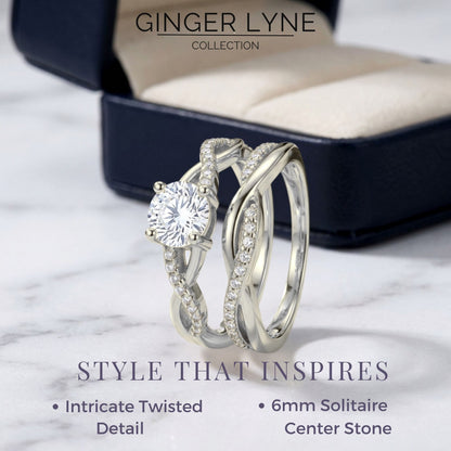 QueenaWeddingRingSetAnniversaryBandEngagementRingforWomenSterlingSterlingCzGingerLyneCollection_WhiteGold/Sterling-2