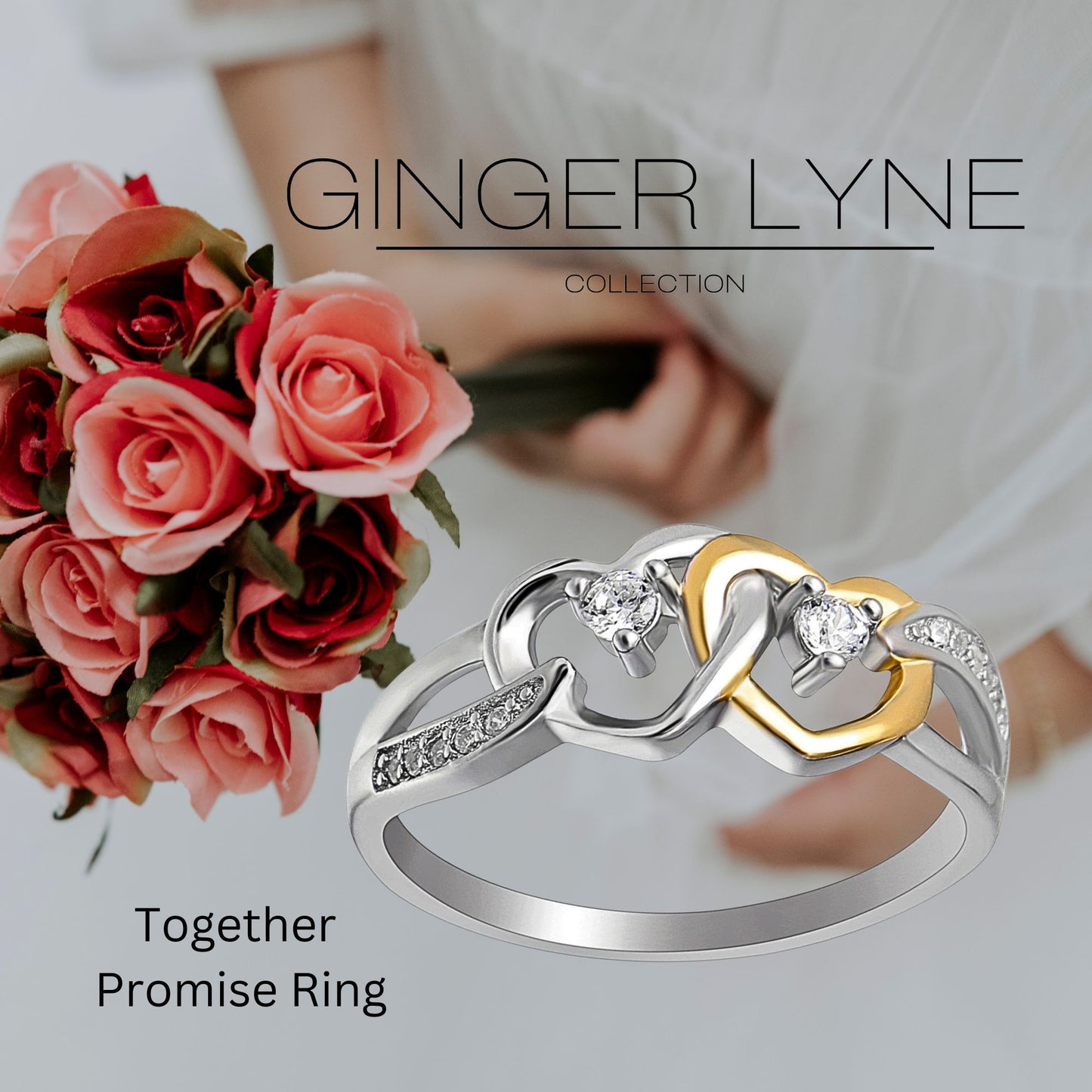 Hearts Engagement Promise Ring Sterling Silver Cz Womens Ginger Lyne Collection