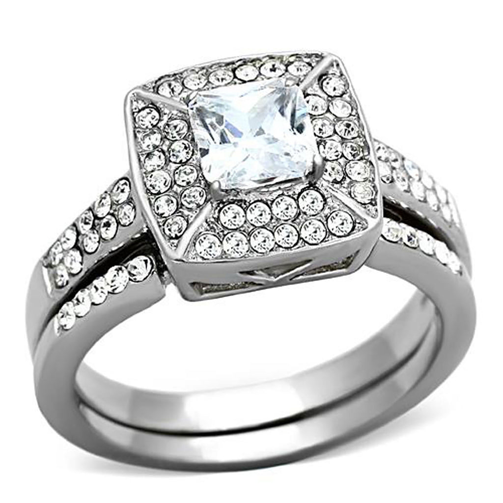 Britney Bridal Set Engagement Ring Wedding Band Stainless Cz Halo Ginger Lyne Collection Size 5