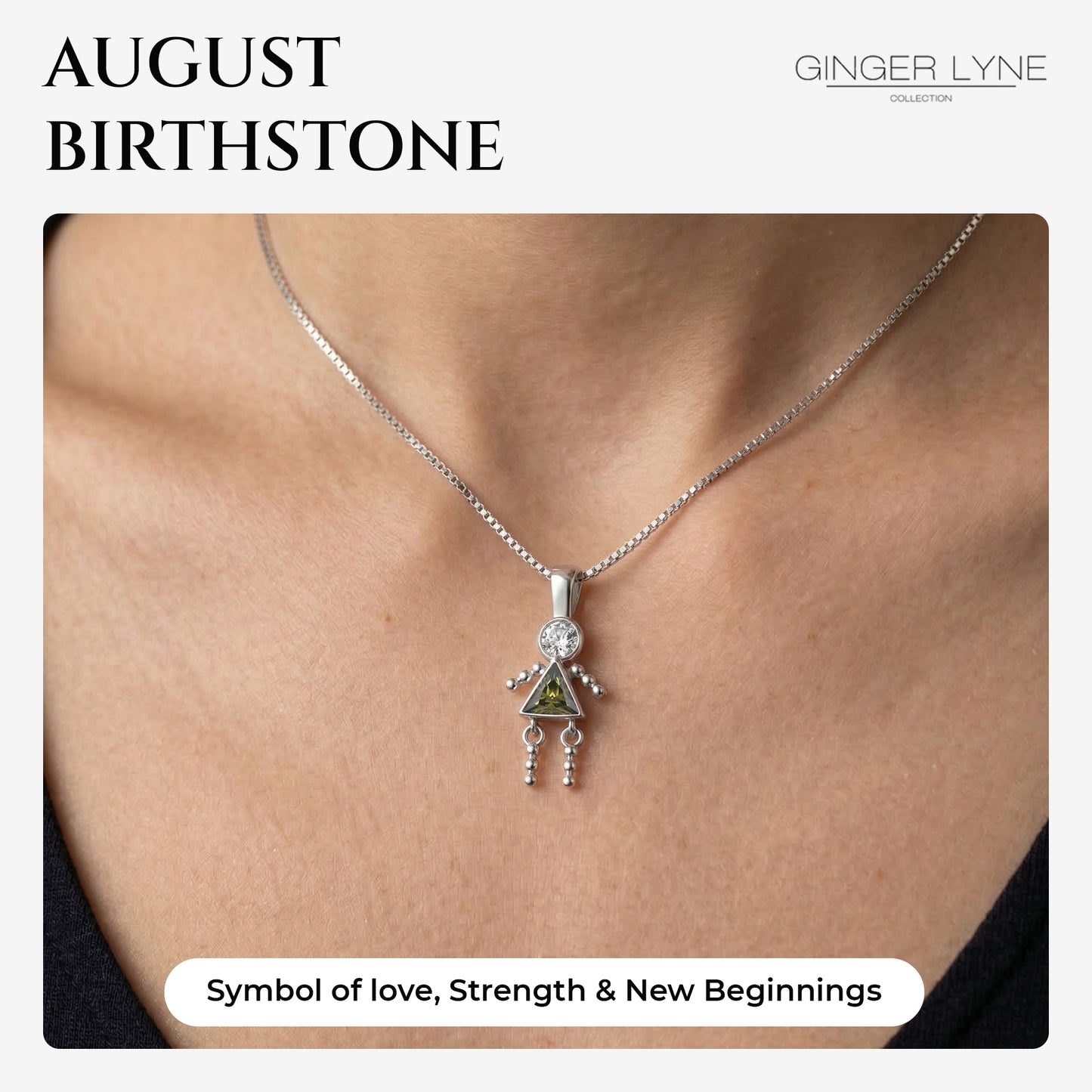 Birthstone Pendant Necklace for Girl Mom or Grandma by Ginger Lyne Sterling Silver CZ Family Birthday Charm - Girl August