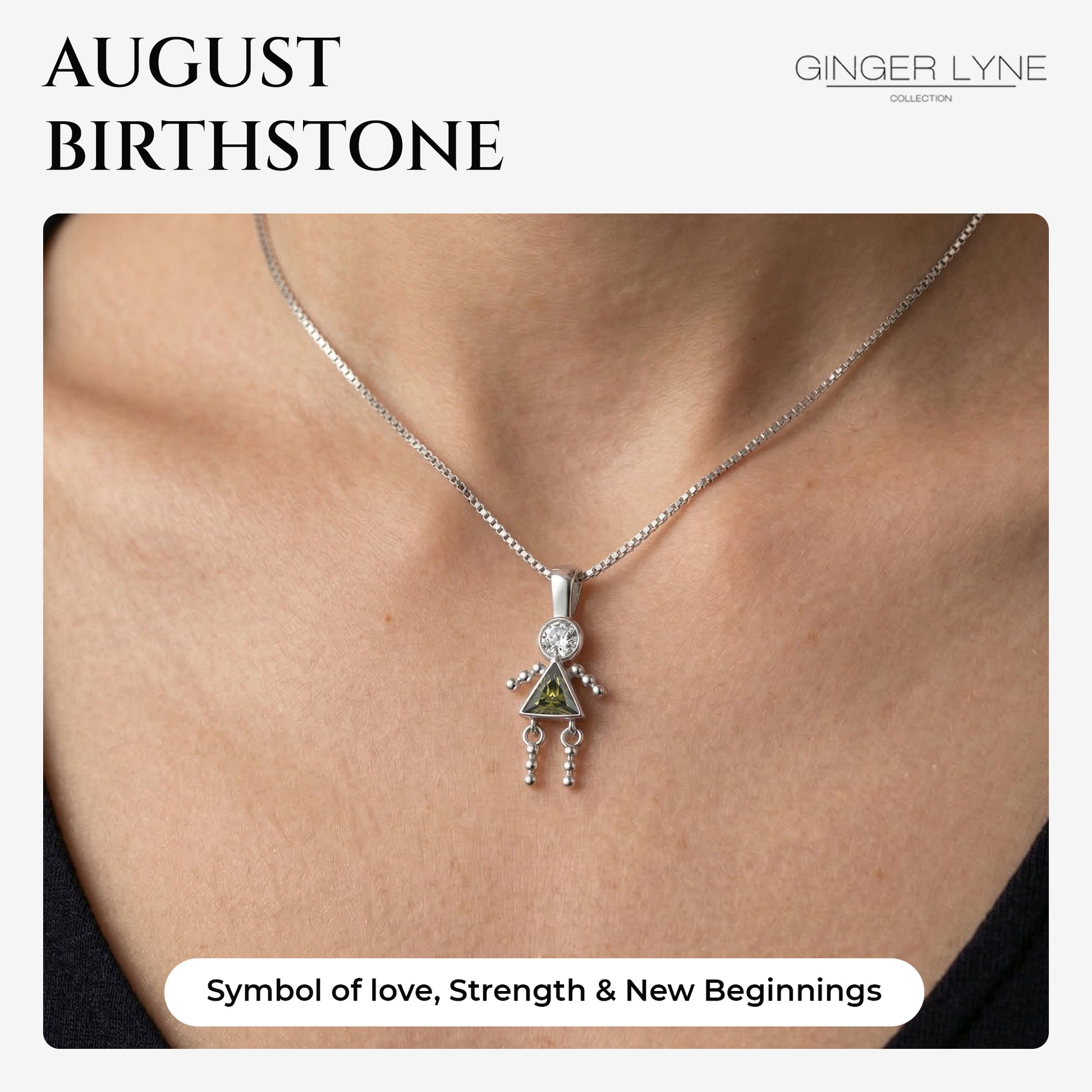 Birthstone Pendant Necklace for Girl Mom or Grandma by Ginger Lyne Sterling Silver CZ Family Birthday Charm - Girl August