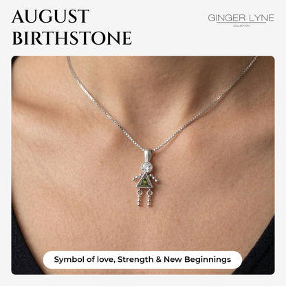 Birthstone Pendant Necklace for Girl Mom or Grandma by Ginger Lyne Sterling Silver CZ Family Birthday Charm - Girl August
