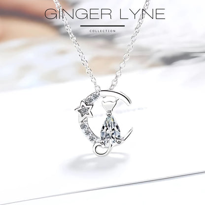 CatonMoonNecklaceforWomenKittenPendantandChainCubicZirconiaGingerLyneCollection_Clear-2