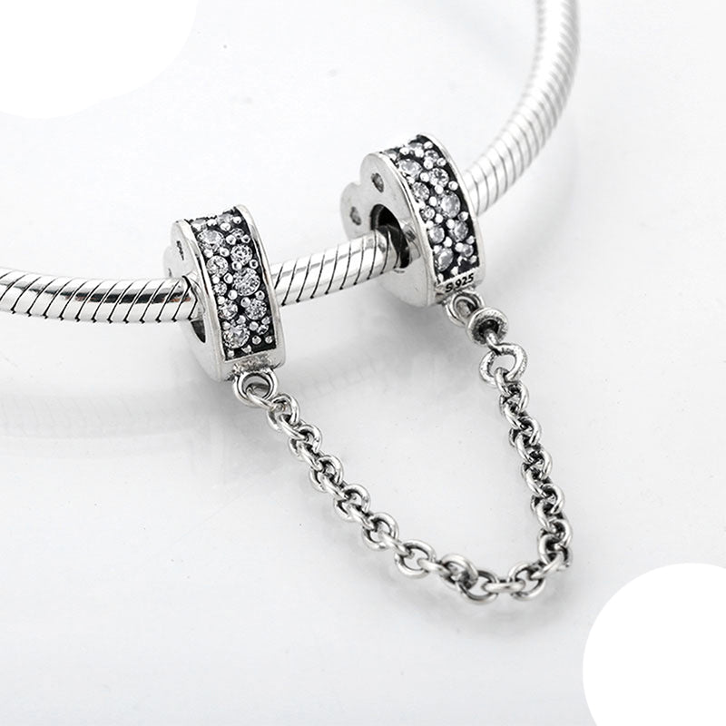 Double Heart Charm for Women Sterling Silver Chain CZ European Bead for Bracelet Ginger Lyne Collection