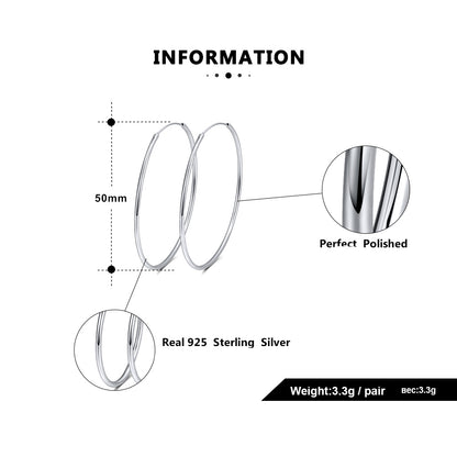Thin Hoop Earrings for Women Classic Thin Sterling Silver Womens Ginger Lyne Collection - 50mm-Silver